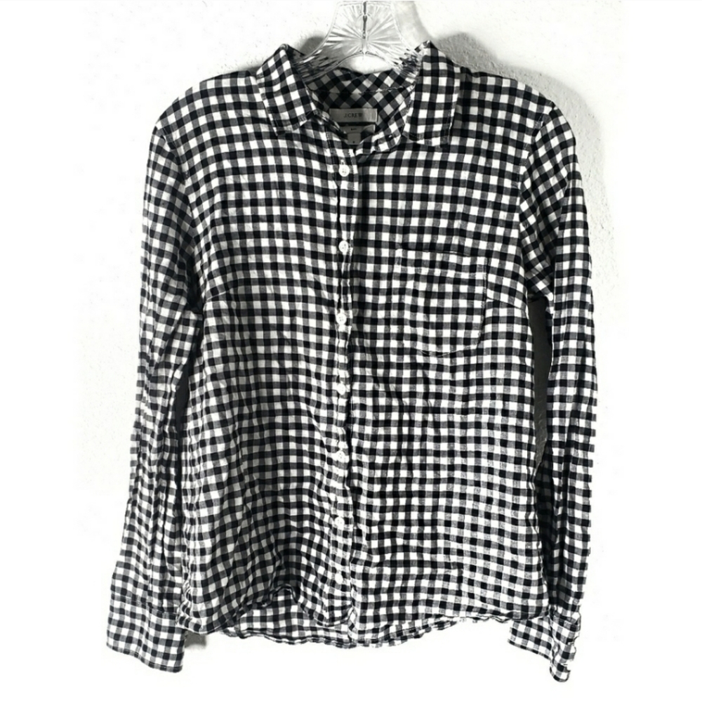 J. Crew Black and White Gingham Plaid Boy Fit Button Up Shirt Size 6